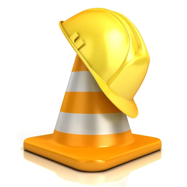 Cone de tráfego e capacete de segurança isolado em fundo branco — Fotografia de Stock