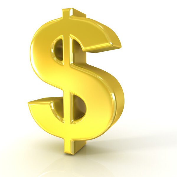 Золотой знак доллара на белом фоне
