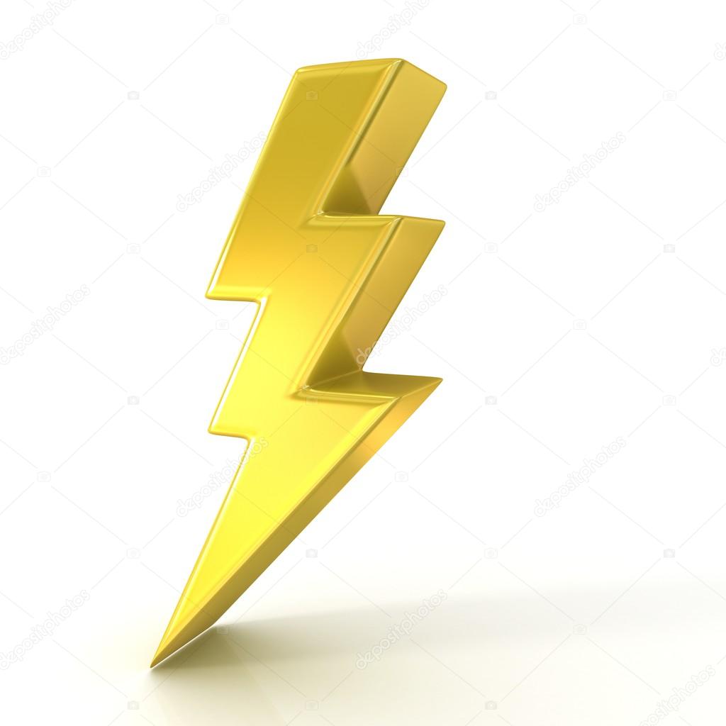 Lightning symbol, 3d golden sign isolated on white background