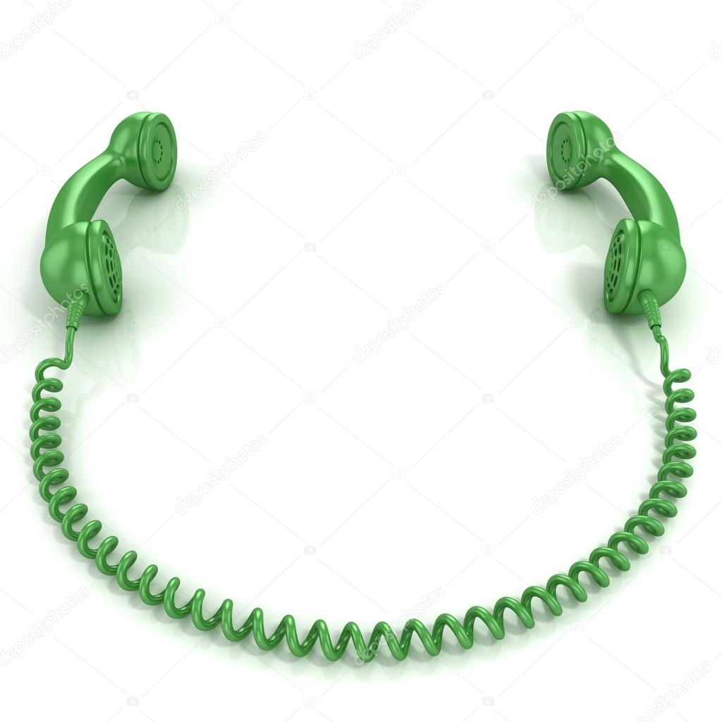 Green old fashion phone handsets connected isolated on white background