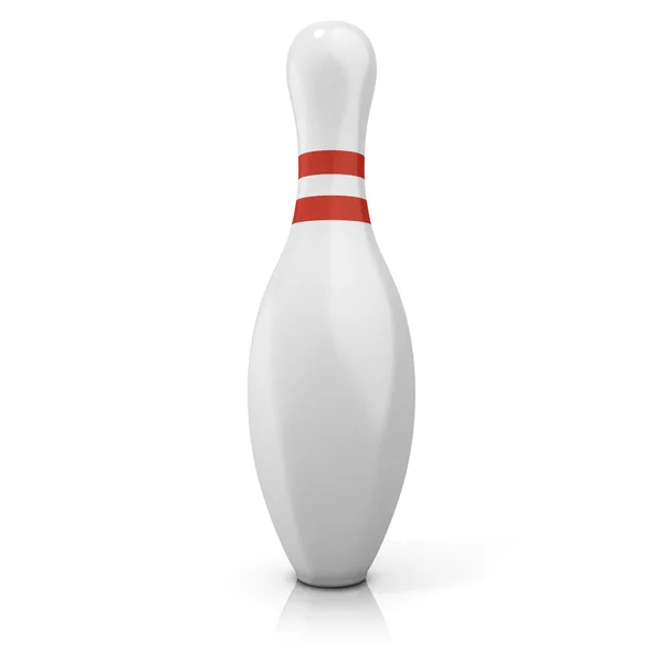 Tek bowling pin üzerinde beyaz izole kırmızı çizgili — Stok fotoğraf