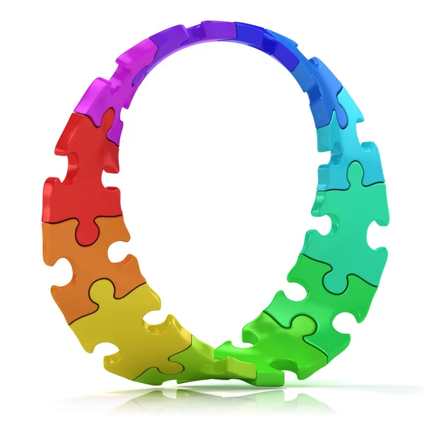 Twisted circle of colorful jigsaw puzzles. Isolated on white background. — Stock Photo, Image
