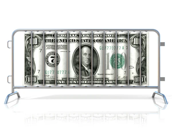 Χάλυβα και Δολάριο οδοφράγματα, απομονώνονται σε λευκό φόντο. Πρόσοψη — Φωτογραφία Αρχείου
