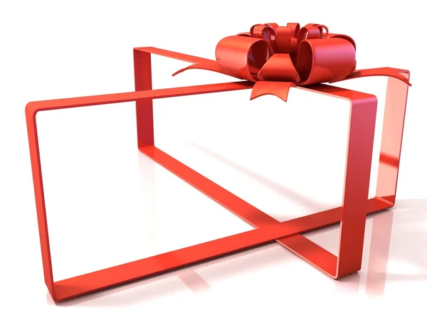 Cinta y lazo de regalo festivo, en forma de caja, representación 3D aislada en blanco. Copiar espacio —  Fotos de Stock