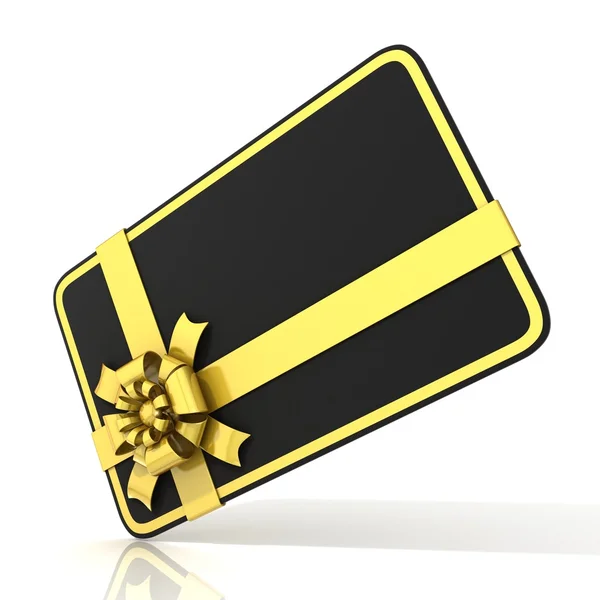 Zwarte lege Geschenkenkaart, met gouden lint. 3D render illustratie geïsoleerd op wit. Kant hoekige weergave — Stockfoto