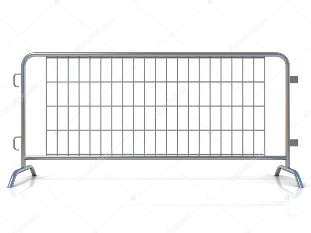 Steel barricades, isolated on white background. Front view