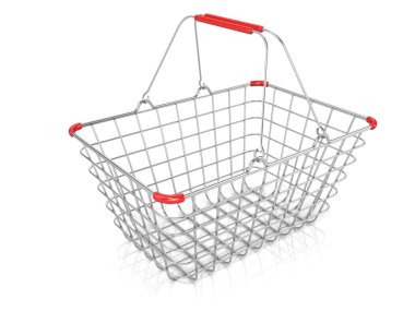 Alışveriş sepeti beyaz bir arka plan üzerinde izole çelik tel.