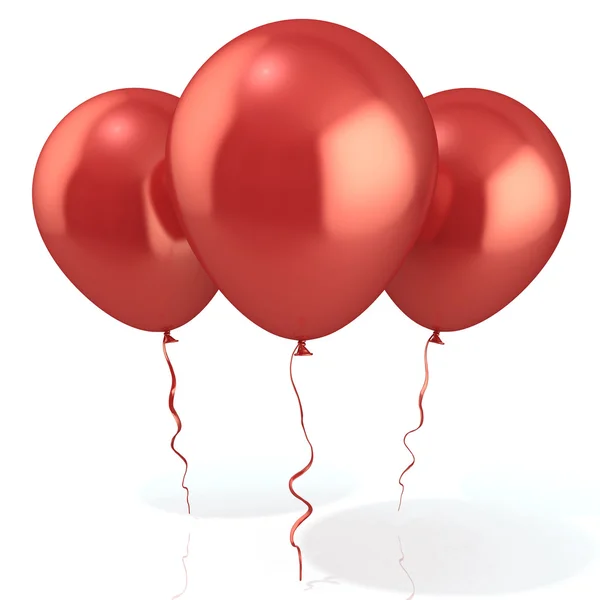 Three red balloons, isolated on white background — Stock Photo, Image