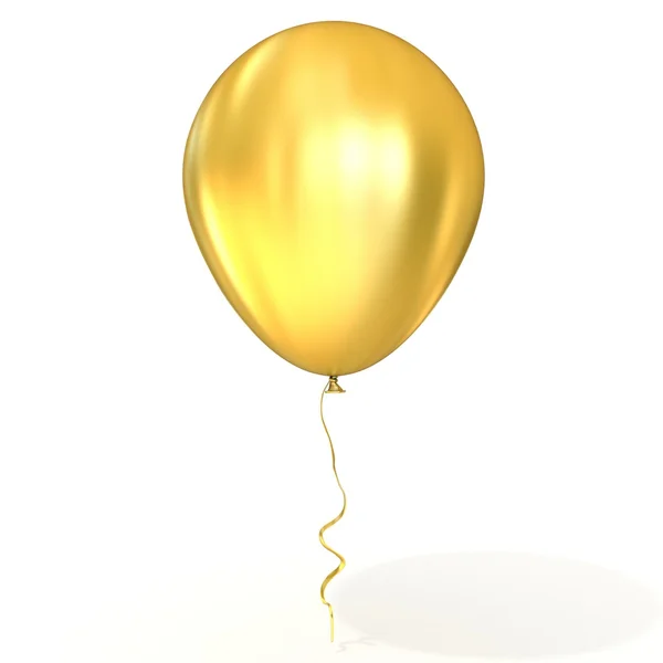 Golden balloon with ribbon, isolated on white background — Stock Photo, Image