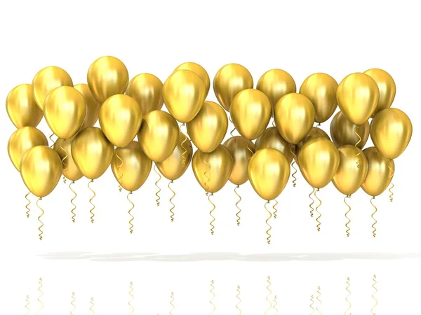 Altın Parti balonları satır, beyaz arka plan üzerinde izole