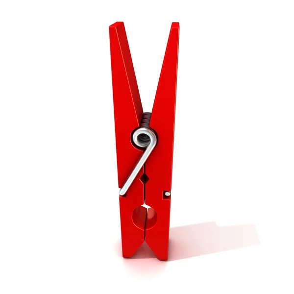 Červené šaty pin. Uzavřené postavení. Izolované na bílém pozadí — Stock fotografie