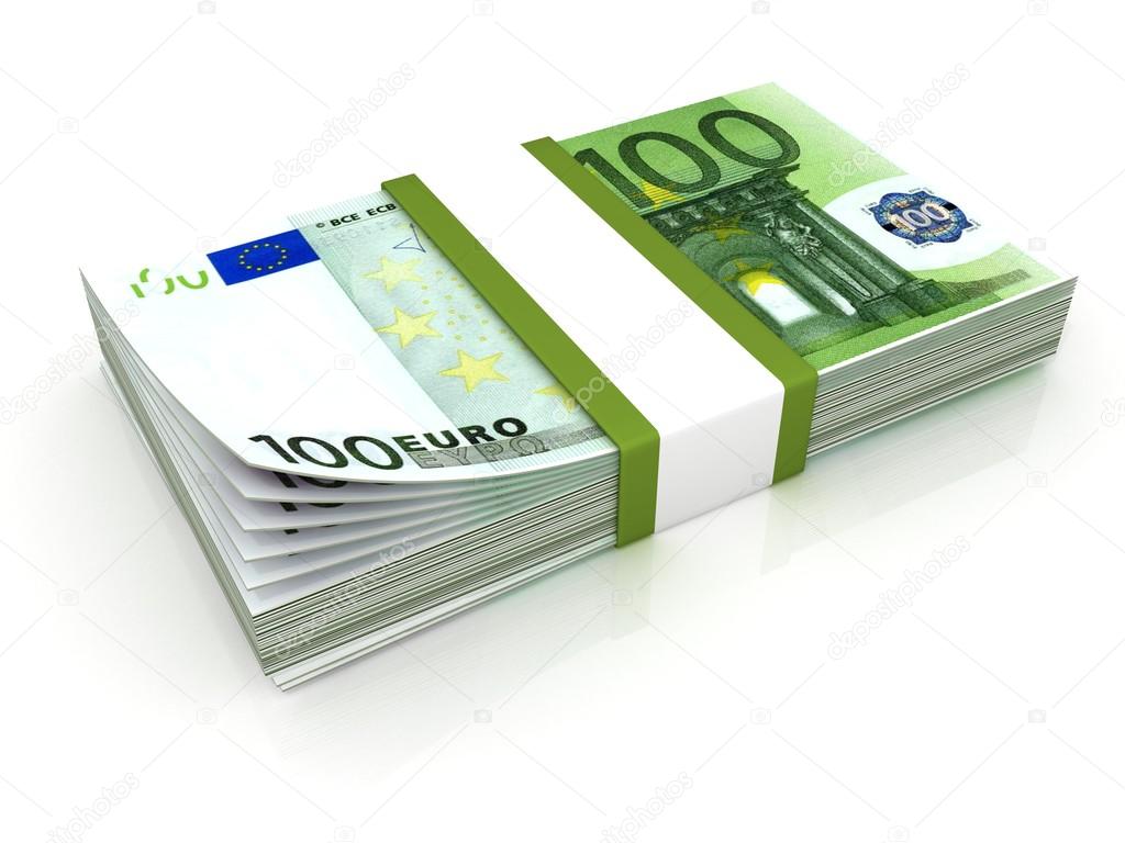 Stack of hundreds euros isolated on white background