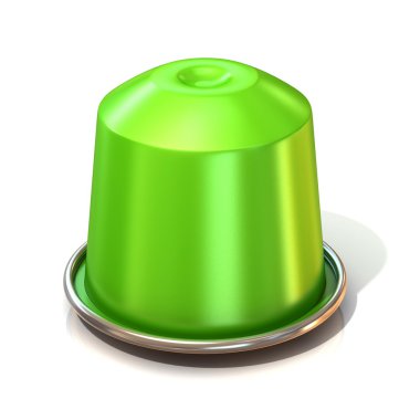 Yeşil kahve kapsül. 3d render, beyaz arka plan üzerinde izole. Önden Görünüm