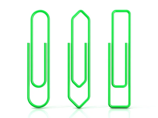 Paperclips geïsoleerd op witte achtergrond, drie basisvormen. Green — Stockfoto