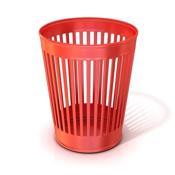 Empty red trash bin, garbage can isolated on white background — Stock Photo, Image