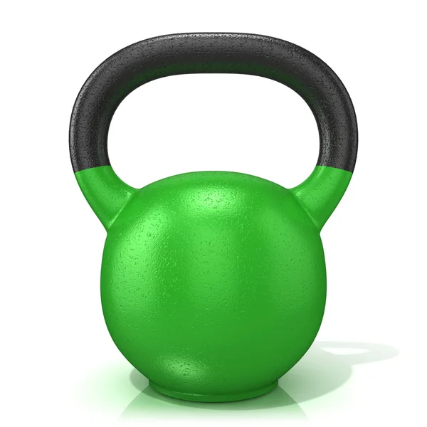 Zöld kettle bell súlya, elszigetelt fehér background. 3D render illusztráció. — Stock Fotó