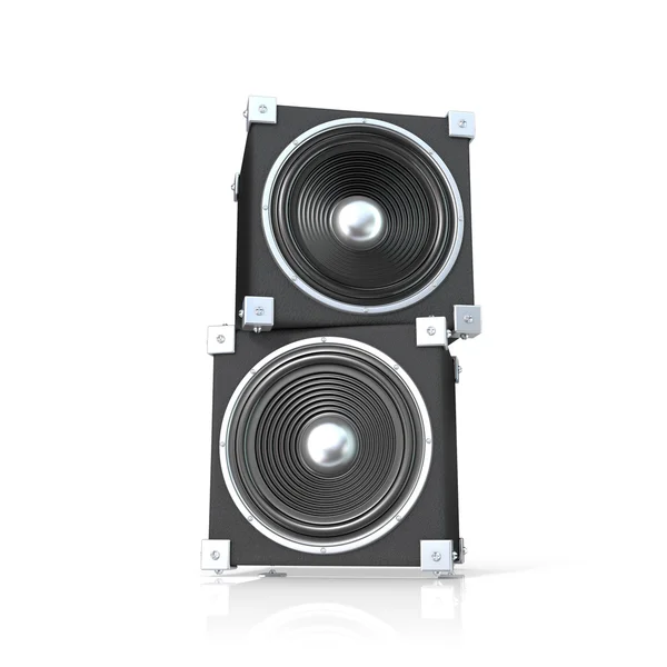 Pair of sound speakers. 3D render illustration isolated on white background. Front view — Stock Photo, Image