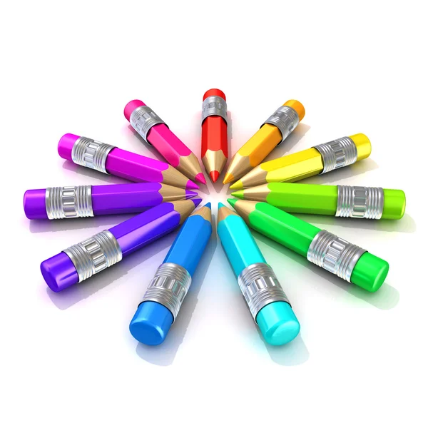 Colorful pencils, 3D render, isolated on white background. — Stock Photo, Image