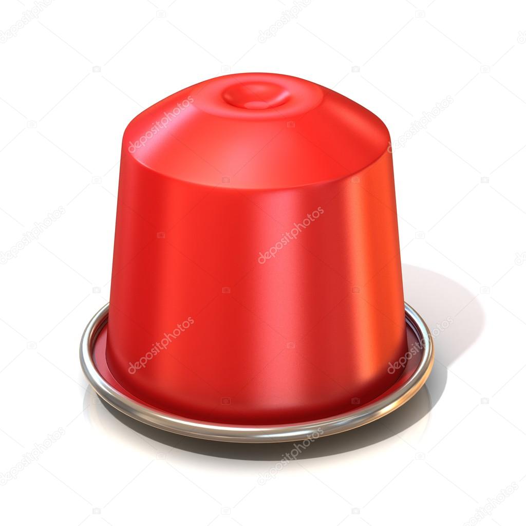 Red coffee capsule. 3D render, isolated on white background. Front view