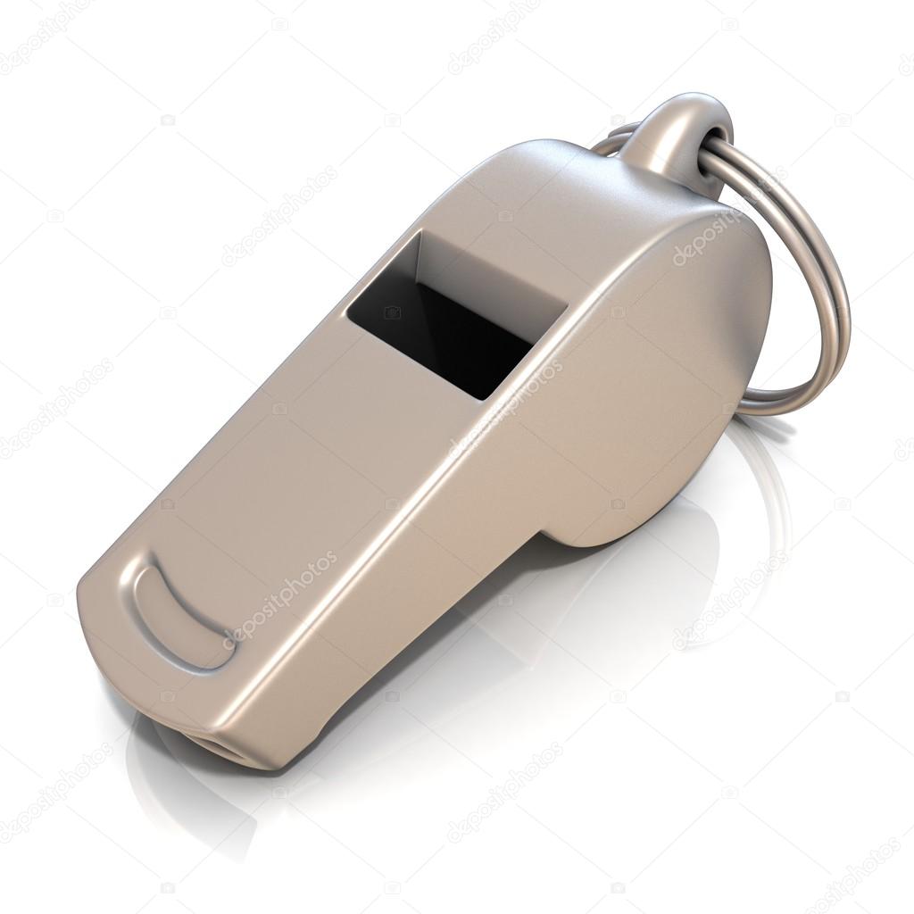 Metal whistle isolated on white background. Side view — Stock Photo