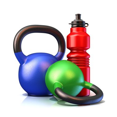 Kırmızı plastik spor şişe ve su ısıtıcısı çan ağırlık