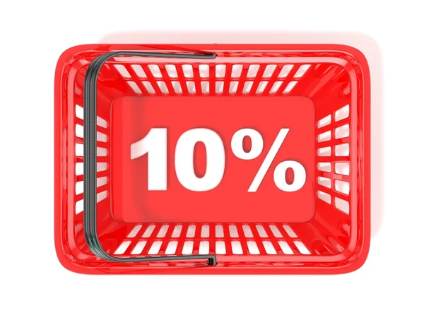 10 percent discount tag in red shopping basket — Stock Photo, Image