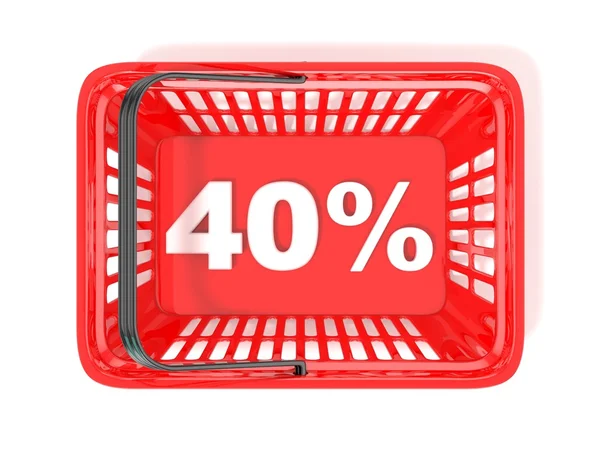 40 por ciento etiqueta de descuento en cesta de la compra roja —  Fotos de Stock