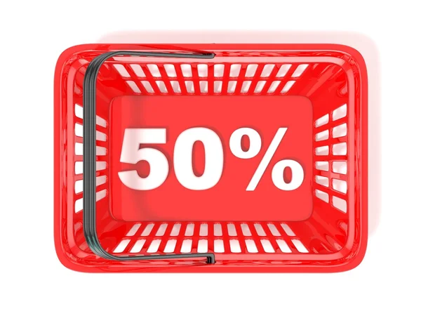 50 percent discount tag in red shopping basket — Stock Photo, Image