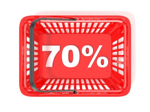 70 procent rabatt tag i rött varukorg — Stockfoto