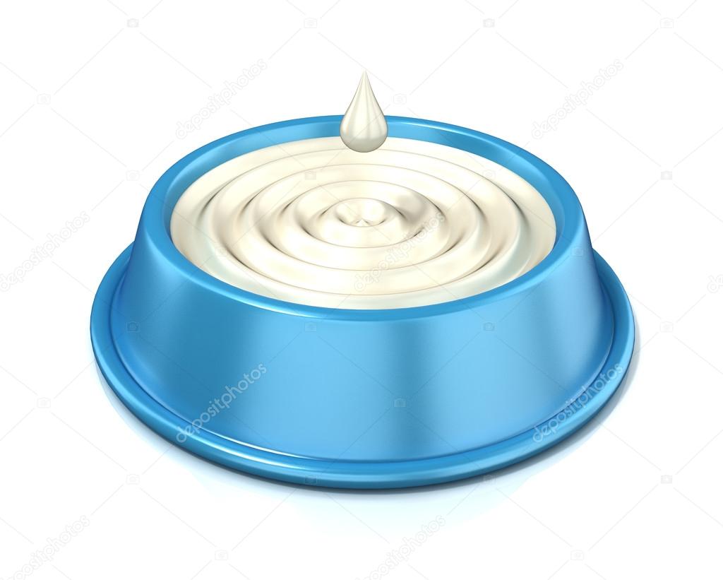 Blue cat bowl with milk