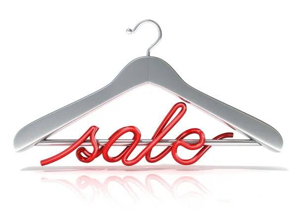 Srebrny ubrań wieszaki z sprzedaż czerwony znak — Zdjęcie stockowe