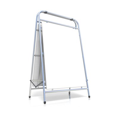 Kopyalama alanı yönetim kurulu ile metal reklam stand. Yan görünüm