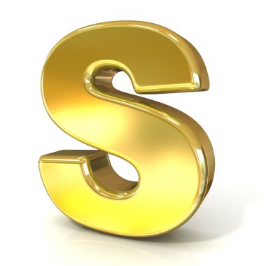 Altın yazı tipi tahsilat mektubu - S. 3d render illüstrasyon izole beyaz arka plan üzerinde.