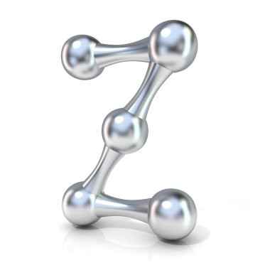 Moleküler yazı tipi koleksiyonu harfi - Z. Beyaz arkaplanda izole edilmiş 3B görüntüleme