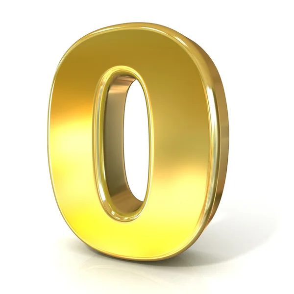 Numerieke cijfers collectie, 0 - nul. 3D-gouden teken geïsoleerd op een witte achtergrond. Illustratie maken. — Stockfoto