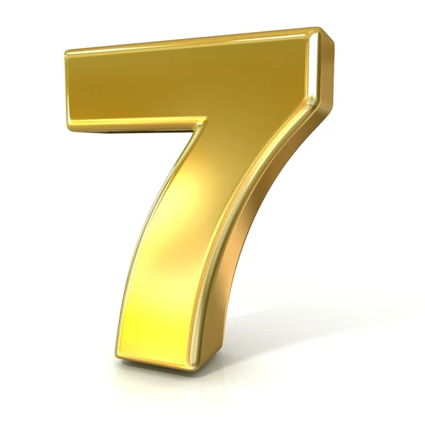 Numerieke cijfers collectie, 7-Seven. 3D-gouden teken geïsoleerd op een witte achtergrond. Illustratie maken. — Stockfoto