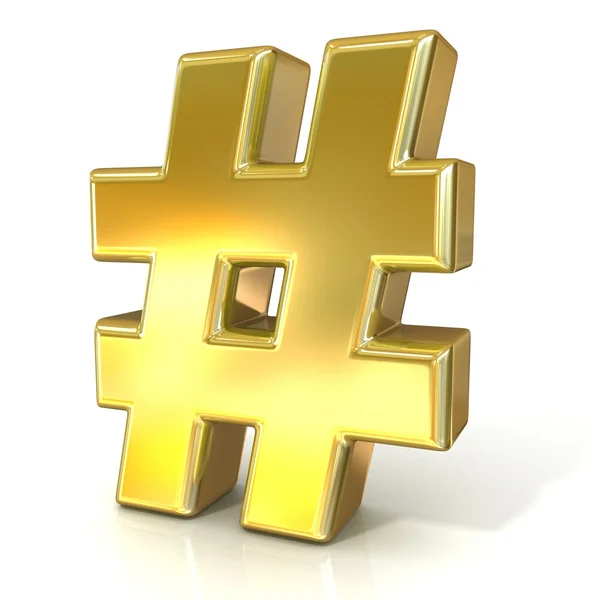 Hashtag, número marca 3d sinal de ouro isolado no fundo branco — Fotografia de Stock