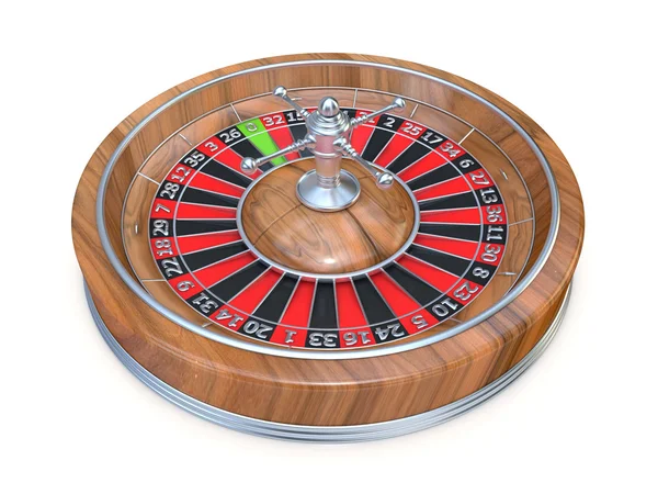 Roulette-Rad. Seitenansicht. 3D-Darstellung auf weißem Hintergrund isoliert — Stockfoto