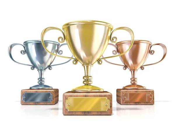 Gold, silver and bronze winners trophy cups — Stock Photo, Image