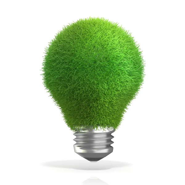 Концепция зеленой энергии. Трава на лампочке — стоковое фото