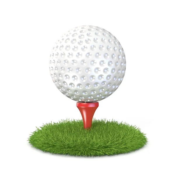 Pelota de golf en camiseta roja en la hierba. Ilustración de representación 3D — Foto de Stock