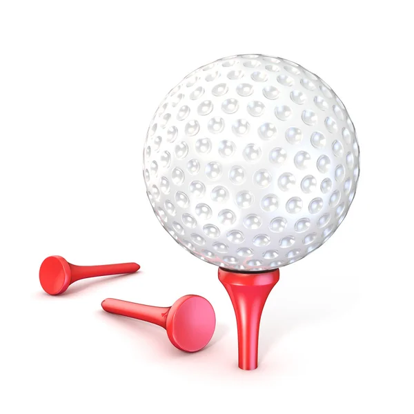 Bola de golfe no tee vermelho. ilustração renderização 3D — Fotografia de Stock