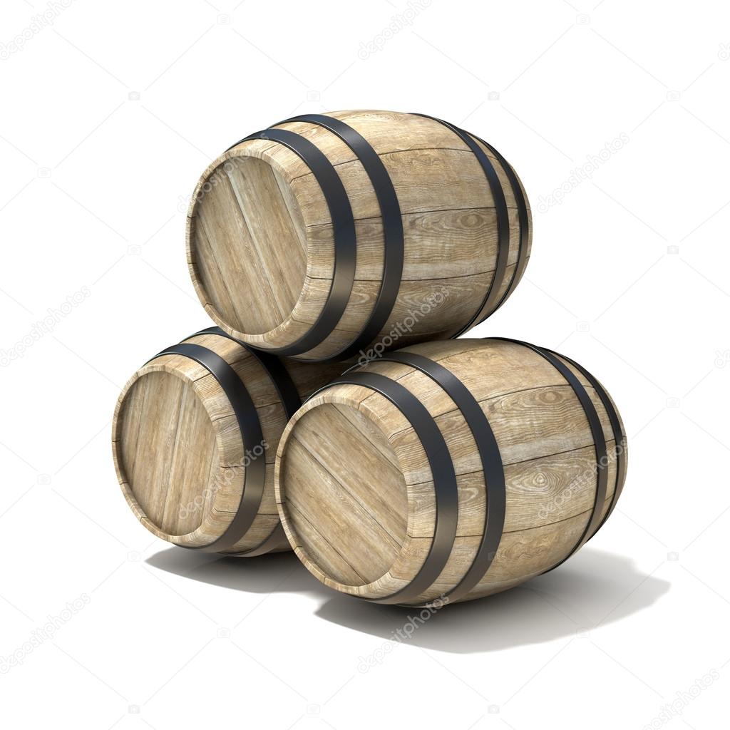 Group of wooden wine barrels