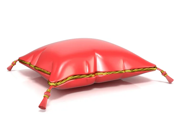 Royal red velvet pillow with golden rope. 3D render — Stock Photo, Image