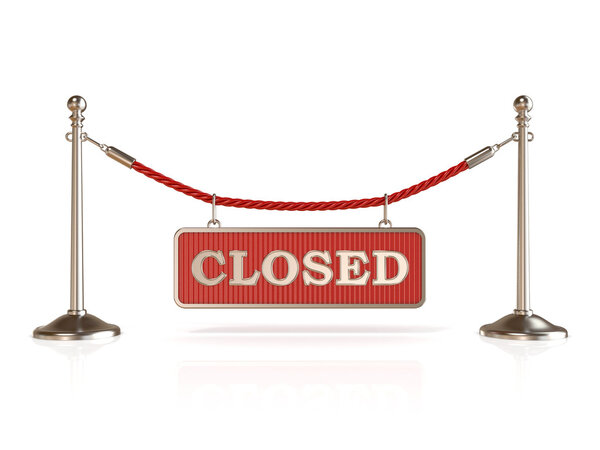 Velvet rope barrier, with CLOSED sign. 3D render Stock Picture