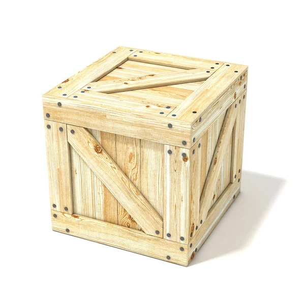 Wooden box. Side view. 3D render — Stock Photo, Image