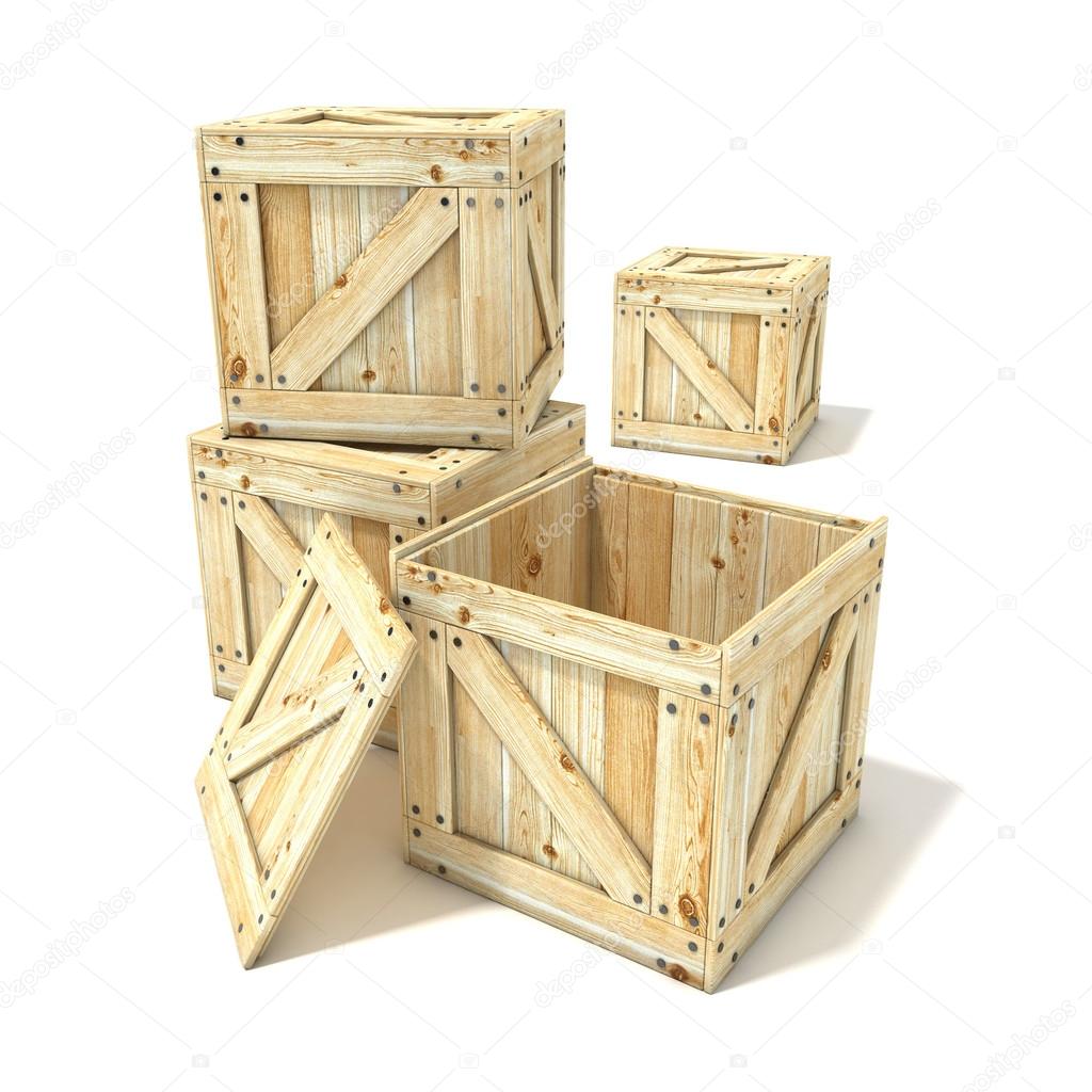 Wooden boxes. 3D render
