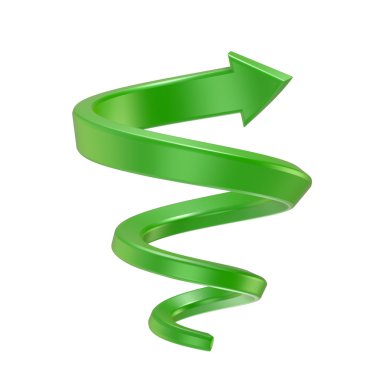 Green spiral arrow. Side view. 3D render