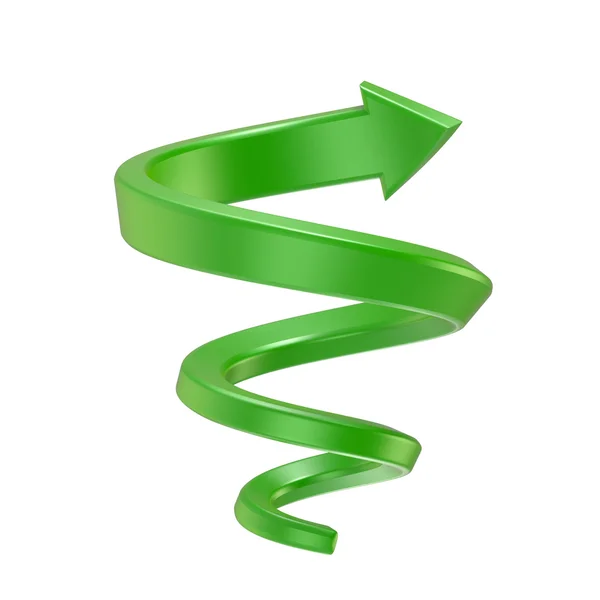 Green spiral arrow. Side view. 3D render — Zdjęcie stockowe