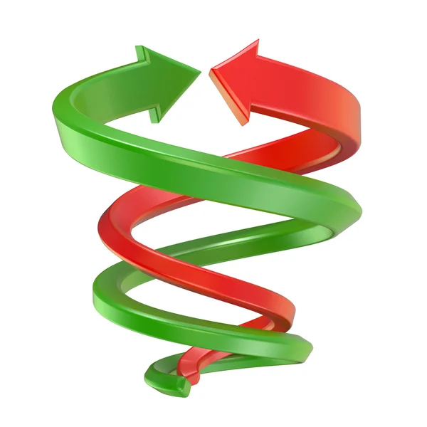 Красные и зеленые спиральные стрелки. 3D рендеринг — стоковое фото